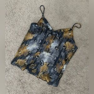 Adrienne black, grey, and gold flowy snake print tank top nwt large L